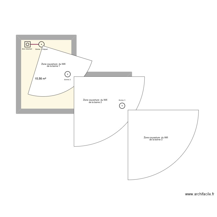 Plan Wifi Mesh. Plan de 1 pièce et 16 m2