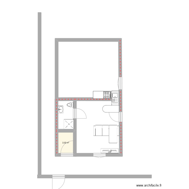 Plan1. Plan de 1 pièce et 2 m2
