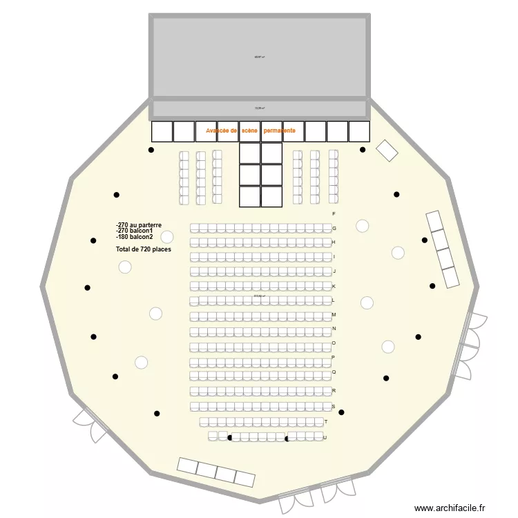 Grande salle avec chaises X 294 avec proscenum. Plan de 3 Pièces et 590 m² Grande salle avec chaises X 294 avec proscenum. Plan de 3 Pièces et 590 m²