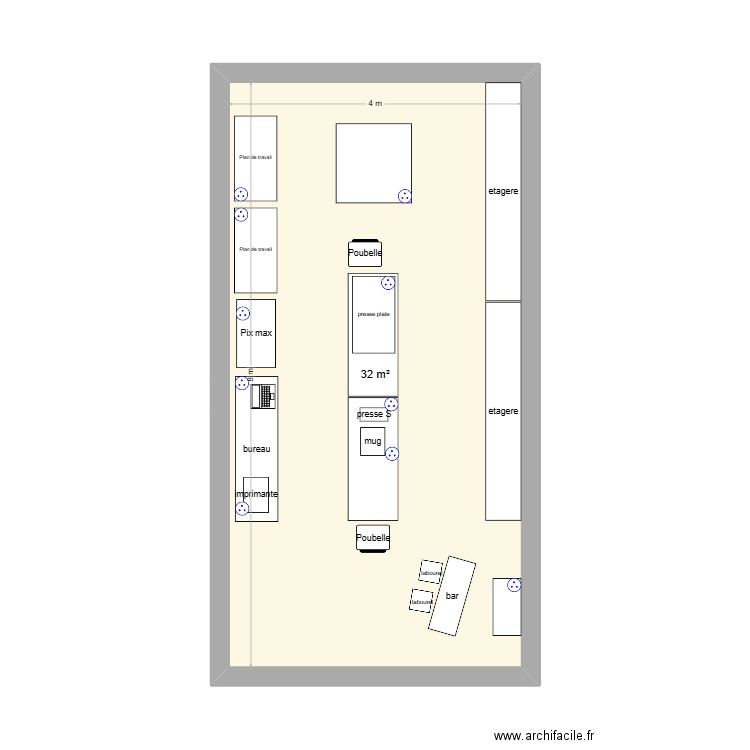 atelier. Plan de 1 pièce et 32 m2