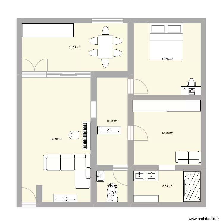 appartement 1. Plan de 7  et 85 m²