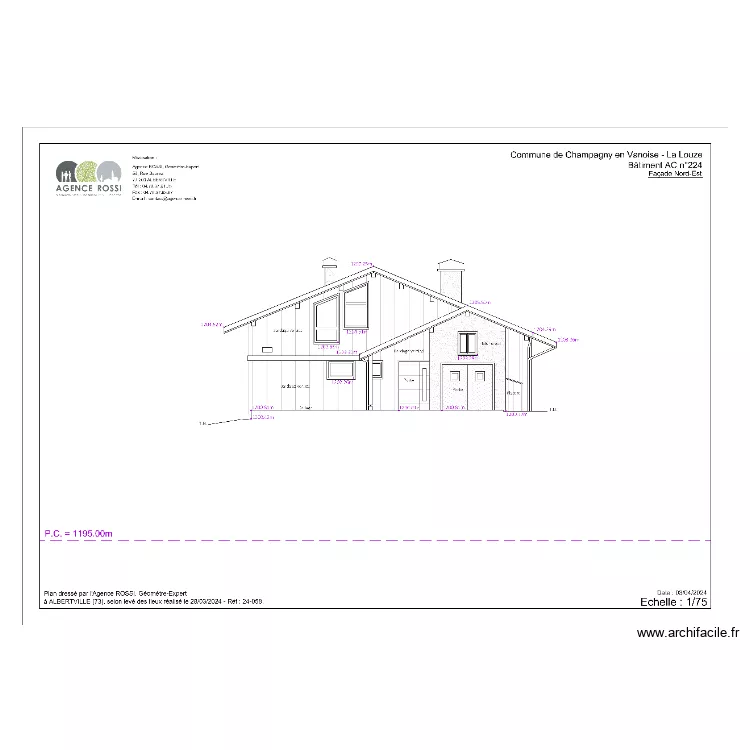 Existant Fa&ccedil;ade Nord Est. Plan de 