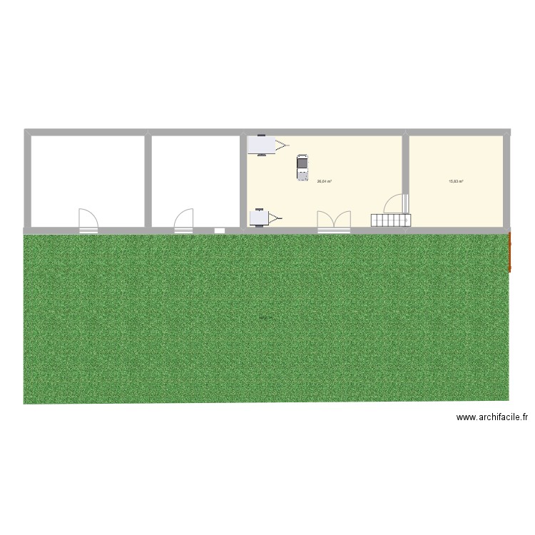 PLZN. Plan de 2 pièces et 42 m2