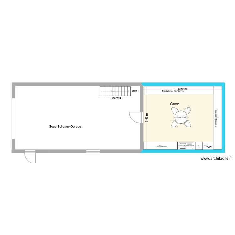 Auvreau Sous-Sol. Plan de 1 pièce et 36 m2