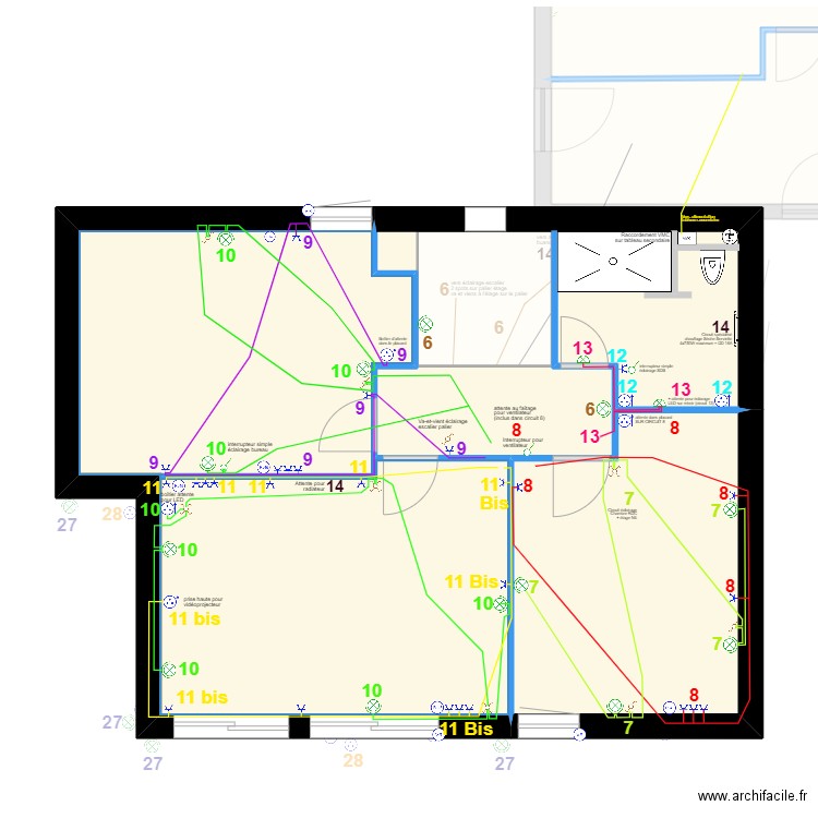 Plans réseaux RDC maison pour Ludo. Plan de 11 pièces et 166 m2