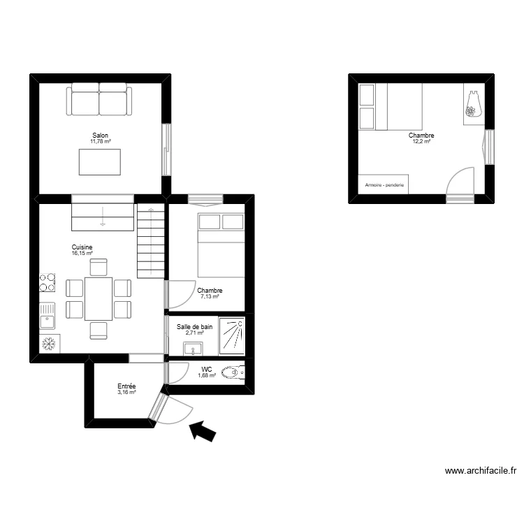 d pour voir. Plan de 7  et 55 m²