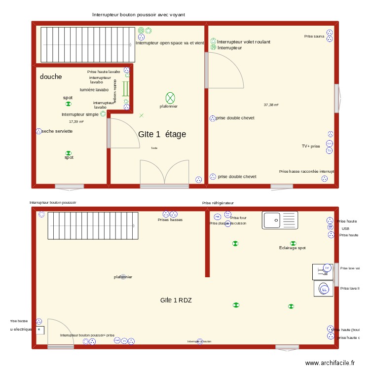 Elétricité. Plan de 4 pièces et 160 m2