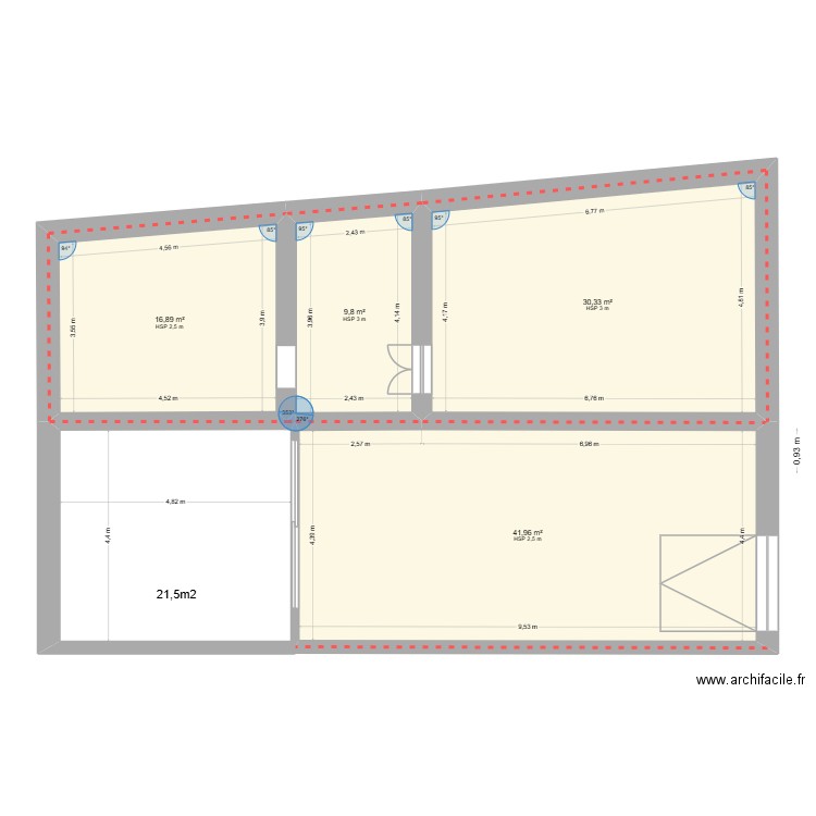 RDC. Plan de 4 pièces et 99 m2