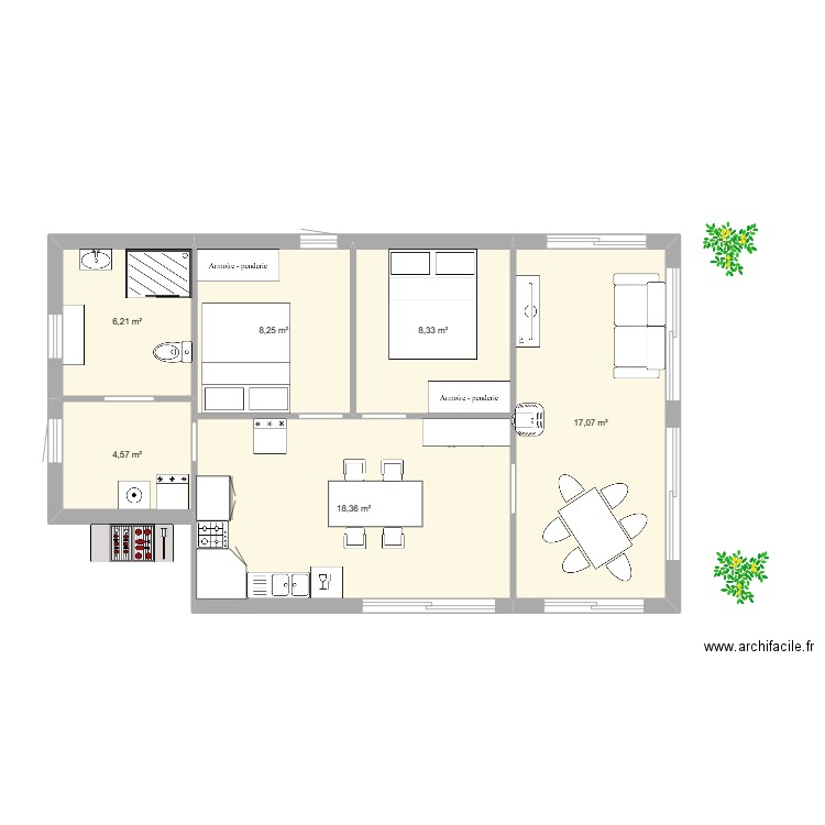 florantine. Plan de 6 pièces et 63 m2