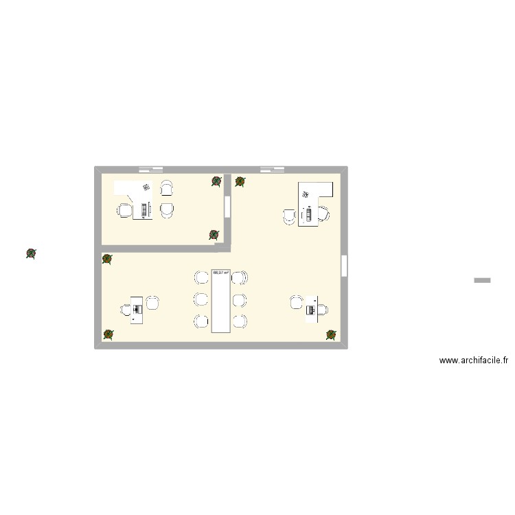 direction. Plan de 1 pièce et 67 m2