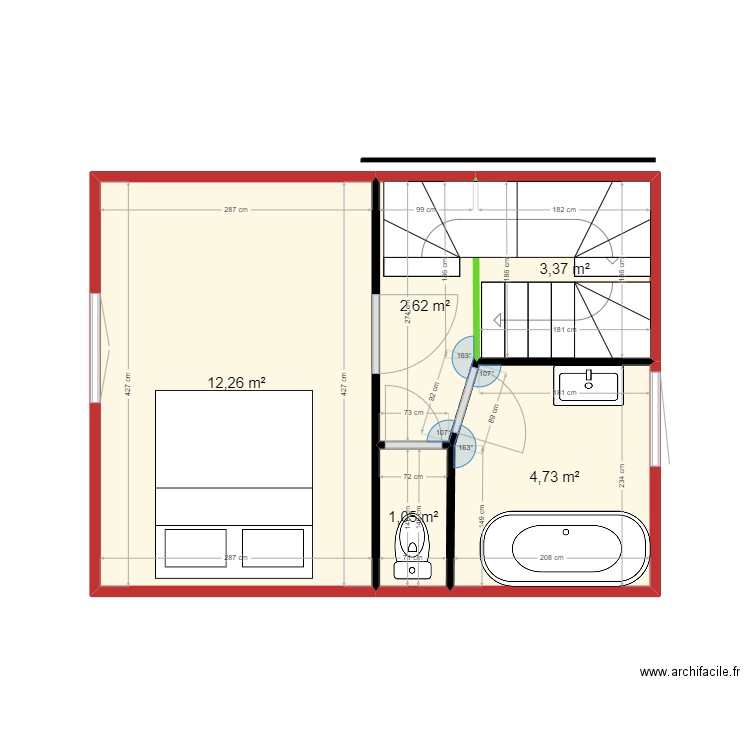 1er etage  catherine 3 eme version. Plan de 5 pièces et 24 m2