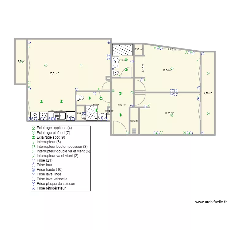 PLAN LACAN ANTIBES ELECTRICITE. Plan de 12  et 69 m²