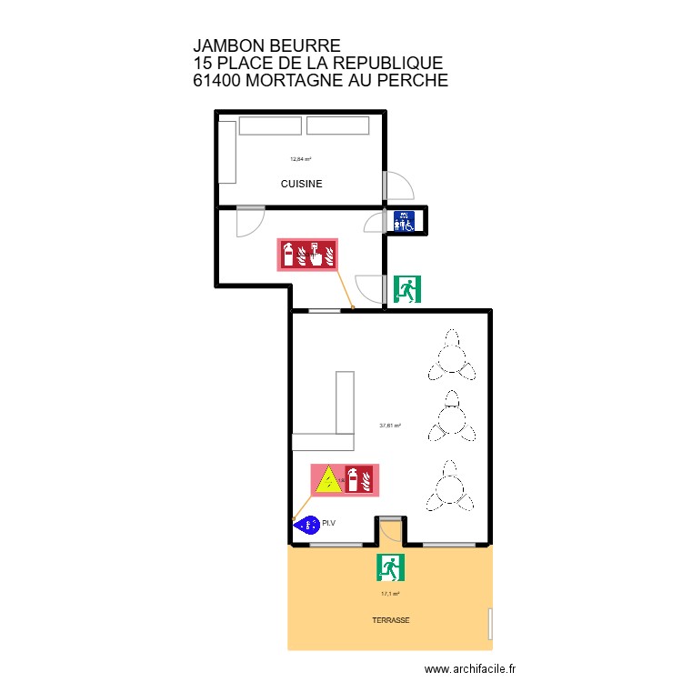 JAMBON BEURRE. Plan de 5 pièces et 81 m2
