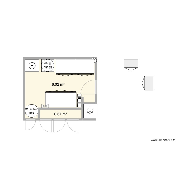 Arrière cuisine Arzon. Plan de 2 pièces et 7 m2