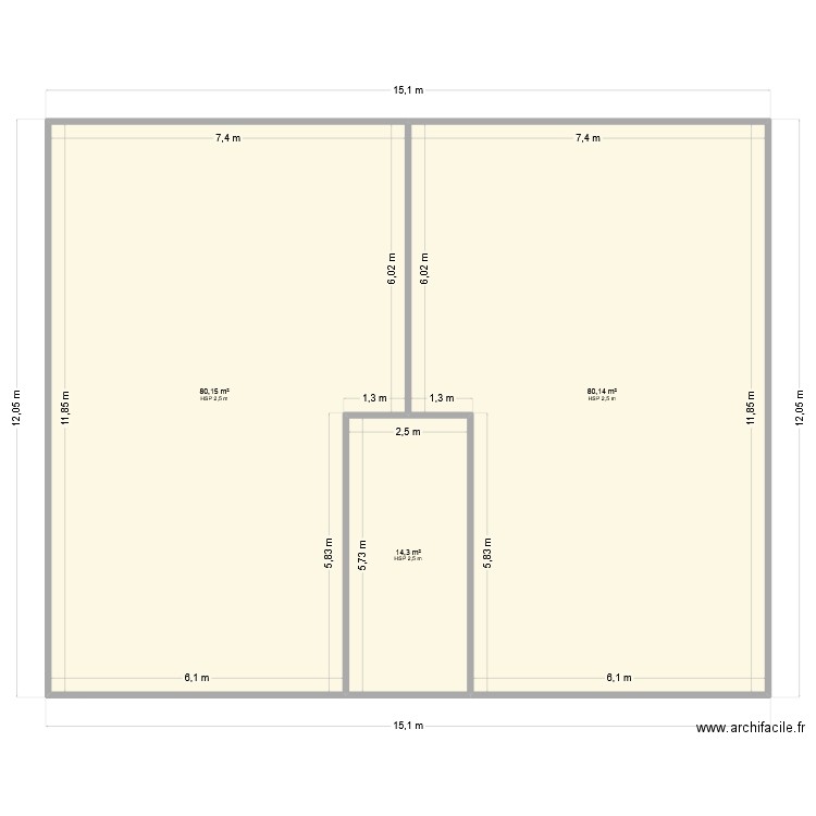 R+2. Plan de 15 pièces et 413 m2