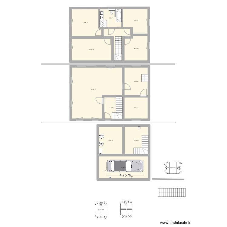 Essais MC 174 B CAVE   DEUX. Plan de 13 pièces et 158 m2