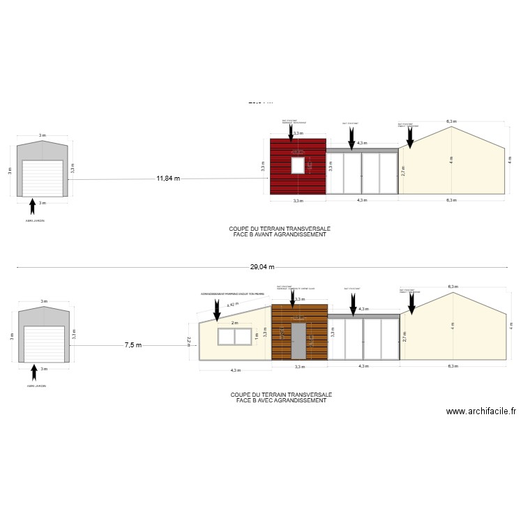 DPC03 Plan de coupe. Plan de 1 pièce et 12 m2