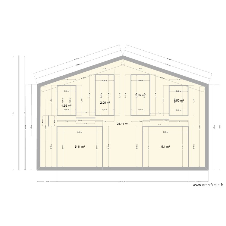 2EME ETAGE - 2D. Plan de 7 pièces et 50 m2