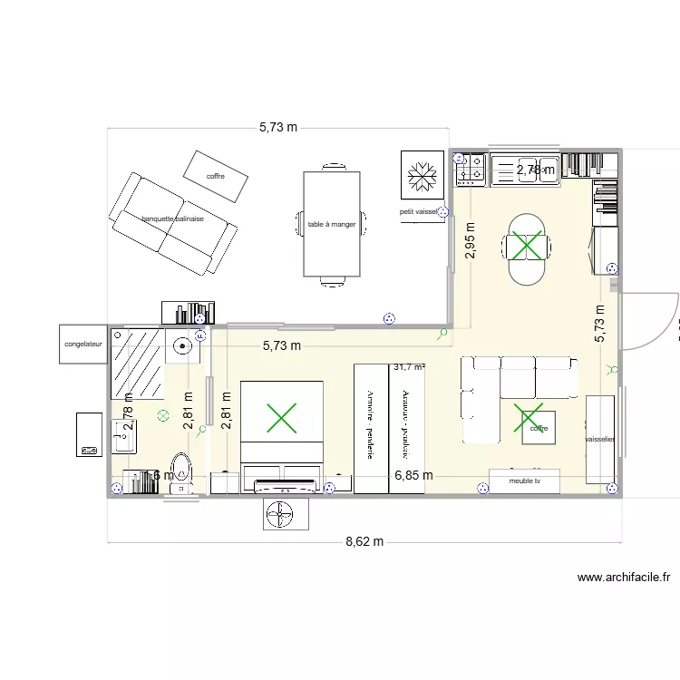 home concept bureau accueil V2. Plan de 1  et 32 m²
