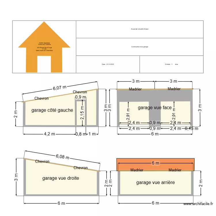 plan de coupe 3,5. Plan de 5  et 50 m²