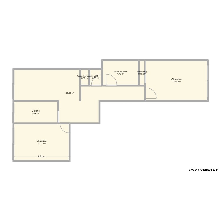 appart Victor Hugo. Plan de 8 pièces et 58 m2