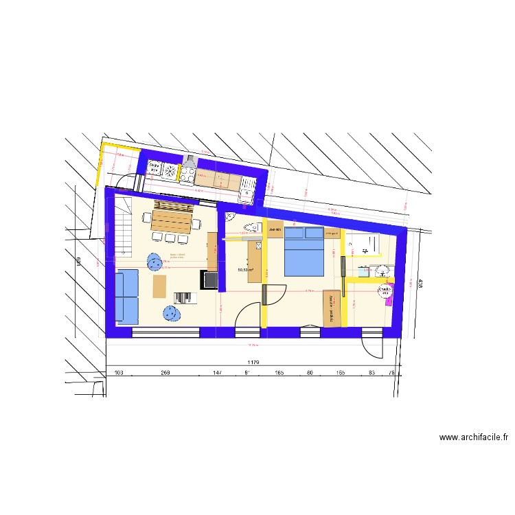 RdC 8.06. 20h07. Plan de 1 pièce et 51 m2