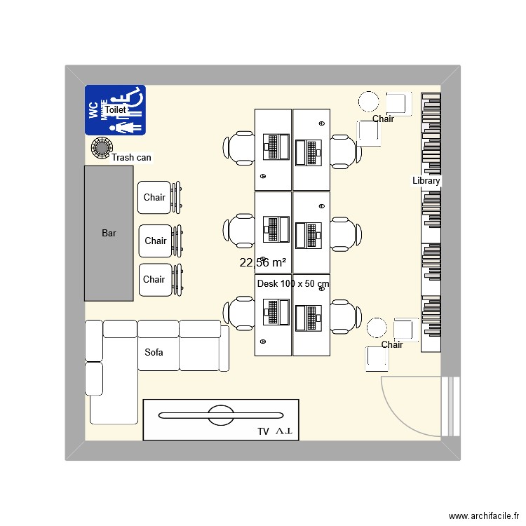 Déodat. Plan de 1 pièce et 23 m2