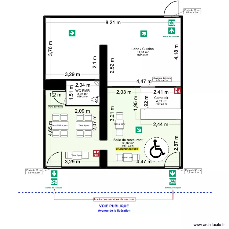 Plan d'Implantation L'ATELIER. Plan de 7  et 73 m²