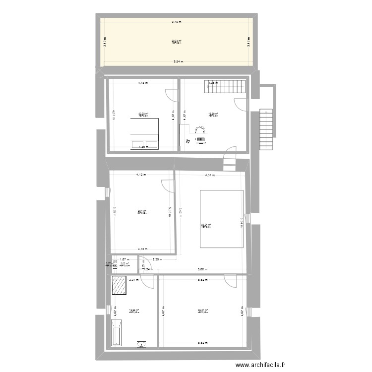 ben. Plan de 9 pièces et 168 m2