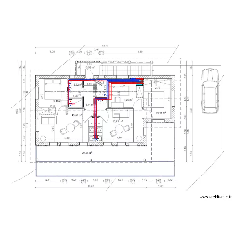 UH1 - R+1 - Réseau eau froide, chaude et grise avec passages en dalles et plusieurs calques. Plan de UH1 - R+1 - Réseau eau froide, chaude et grise avec passages en dalles et plusieurs calques. Plan de