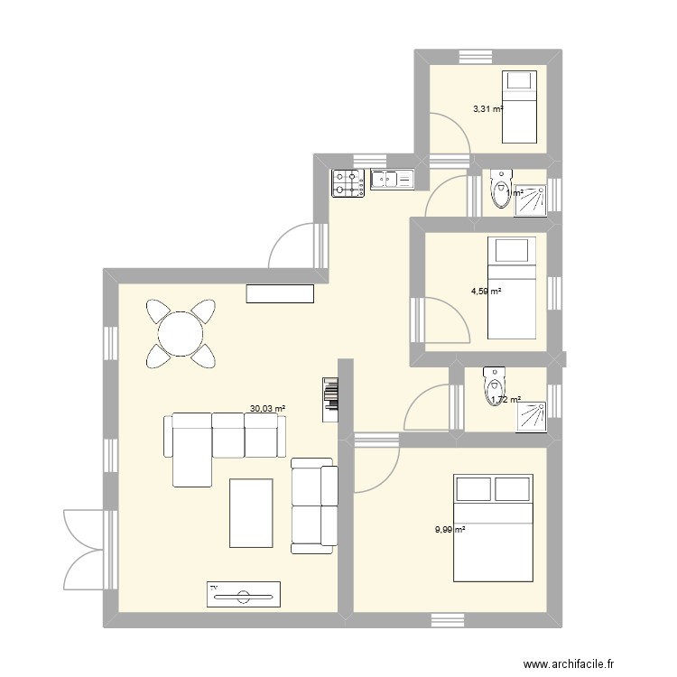 new house. Plan de 6 pièces et 51 m2