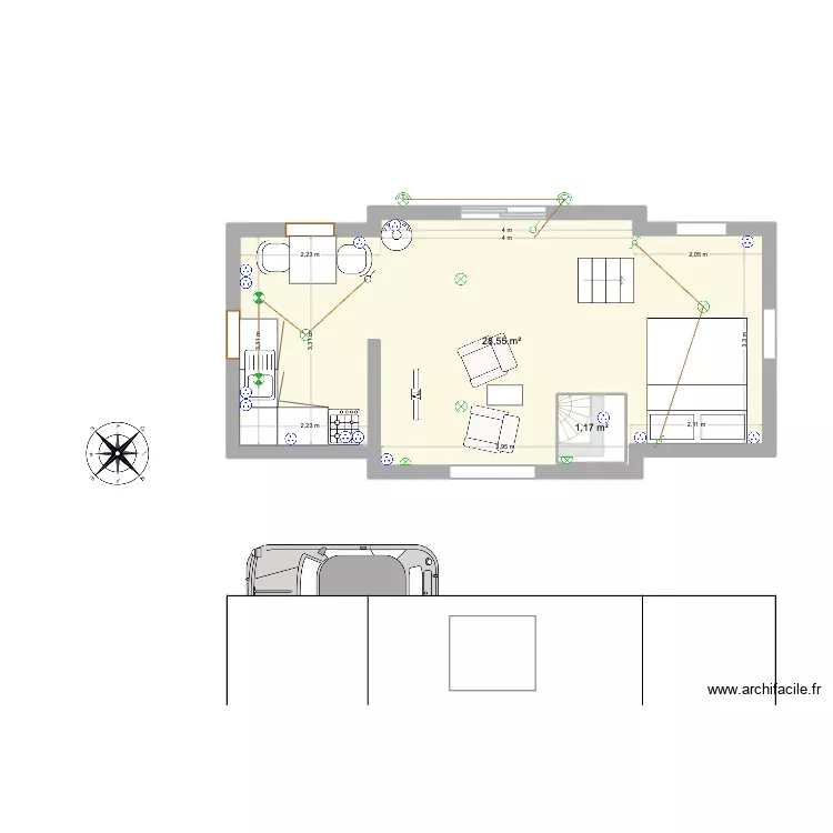 Atelier Th&eacute;odore. Plan de 4  et 42 m²