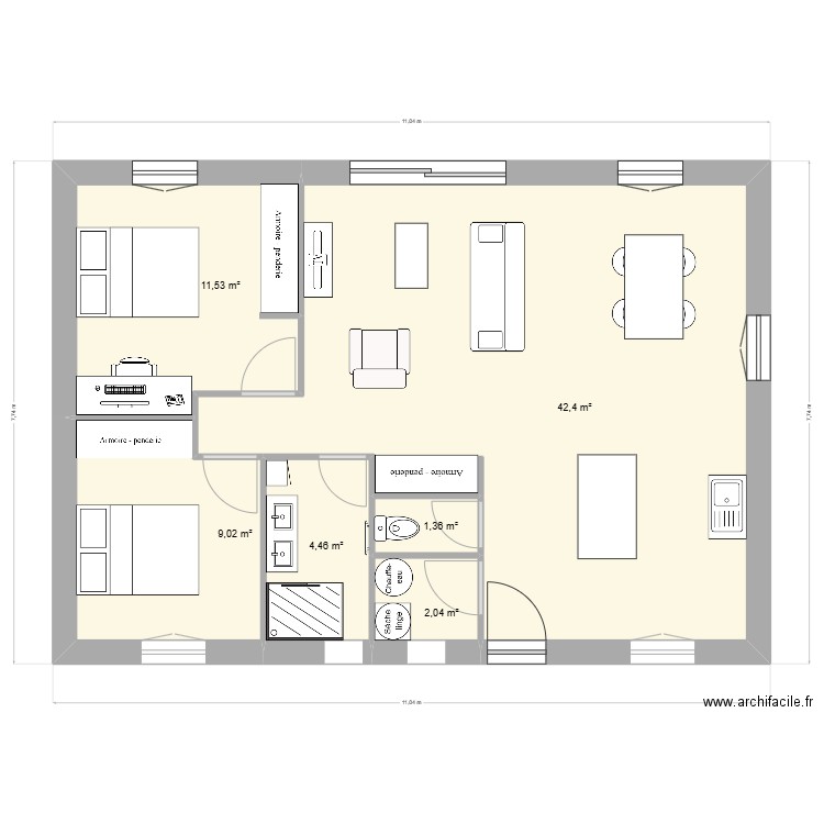 Projet Maison Métairies V3. Plan de 6 pièces et 71 m2