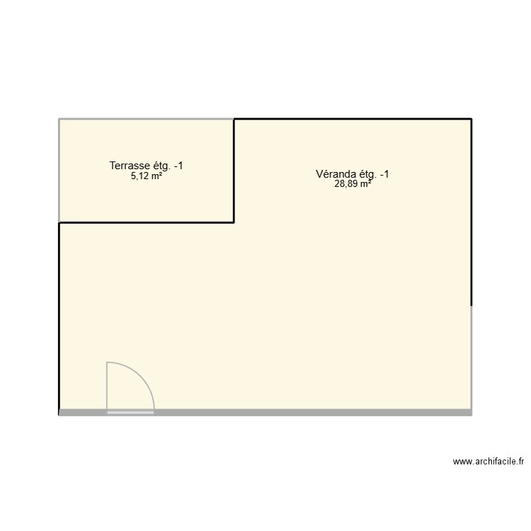 VERANDA + TERASSE. Plan de 2 pièces et 34 m2