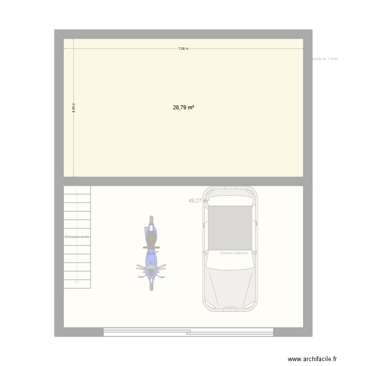 Garage aménagé. Plan de 3 pièces et 87 m2