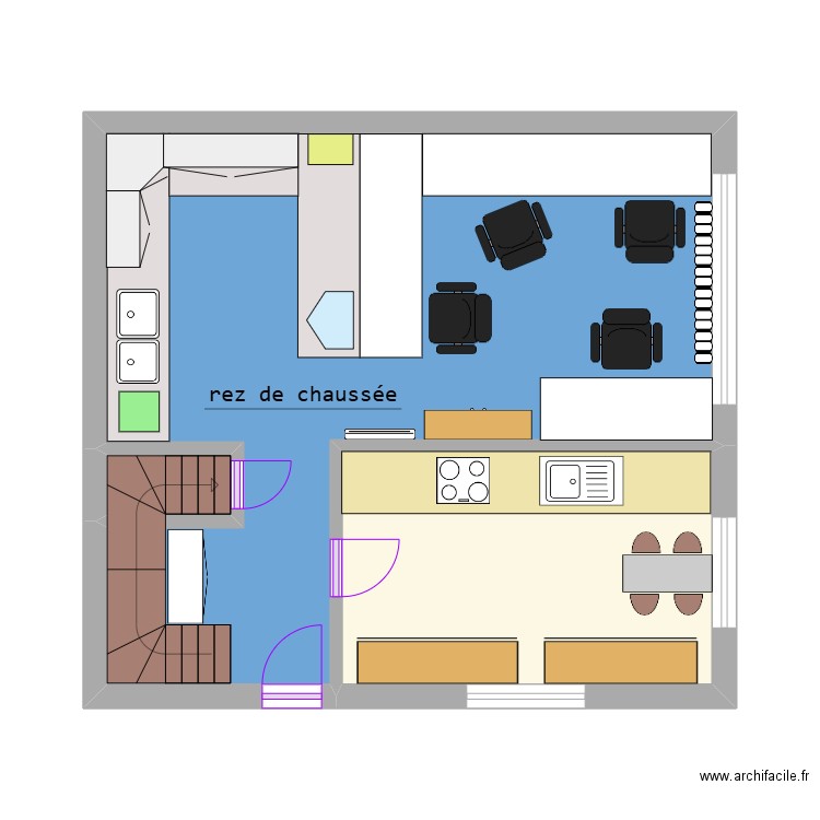 rdc. Plan de 3 pièces et 35 m2
