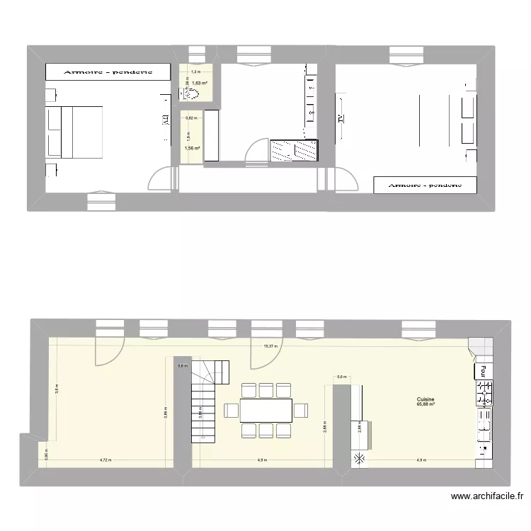 PLAN RDC. Plan de 3  et 69 m²