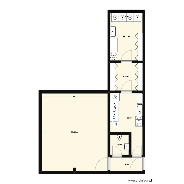 buanderie 2. Plan de 6 pièces et 75 m2