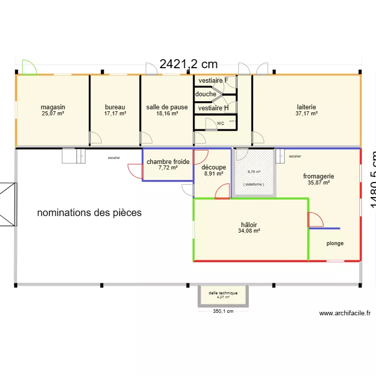 GAEC la Marmitte noms des pi&egrave;ces. Plan de 