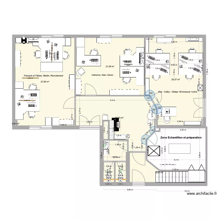 PROJET 4 - BUREAUX/WC/DEGAGEMENTS RDC. Plan de 8  et 103 m²