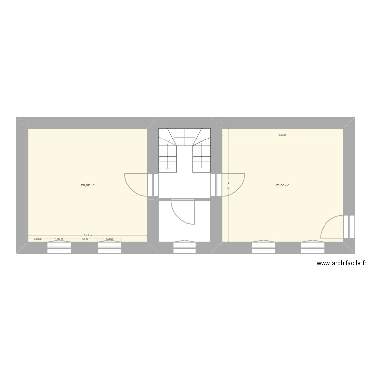 Maison. Plan de 2 pièces et 57 m2