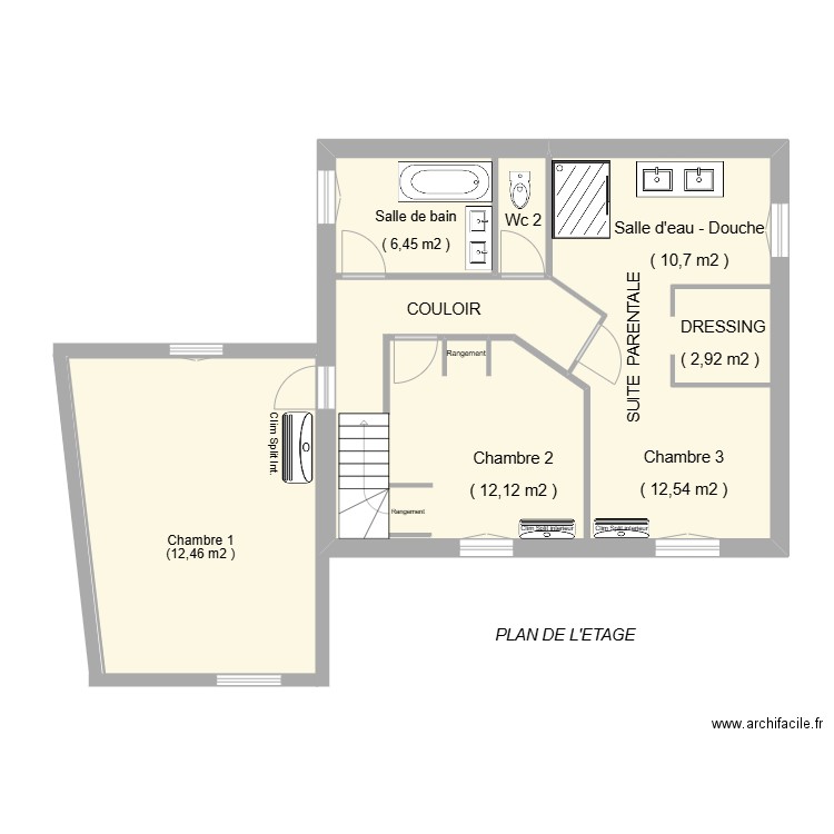 ETAGE-Carle. Plan de 2 pièces et 80 m2