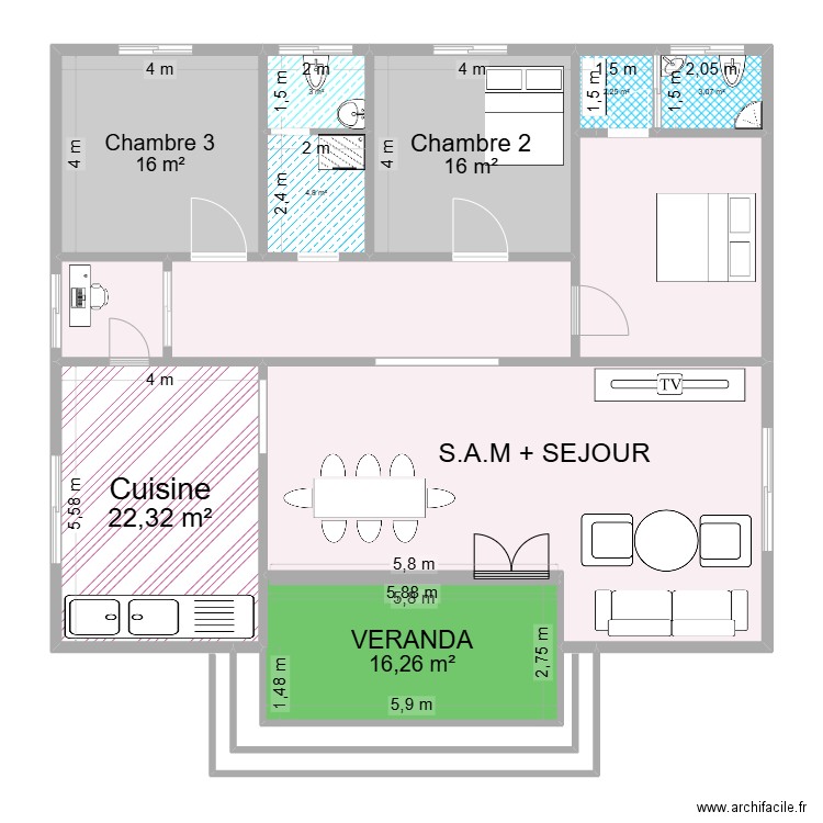 PLAN EDITH 2. Plan de 9 pièces et 167 m2