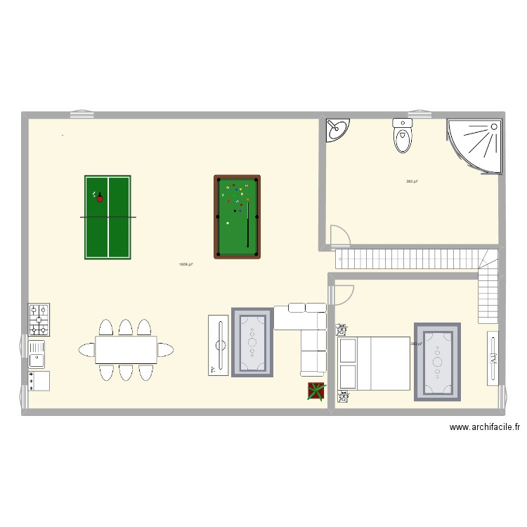 sousole. Plan de 3 pièces et 222 m2