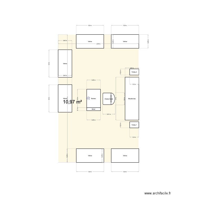 Corner PRH central. Plan de 1 pièce et 11 m2