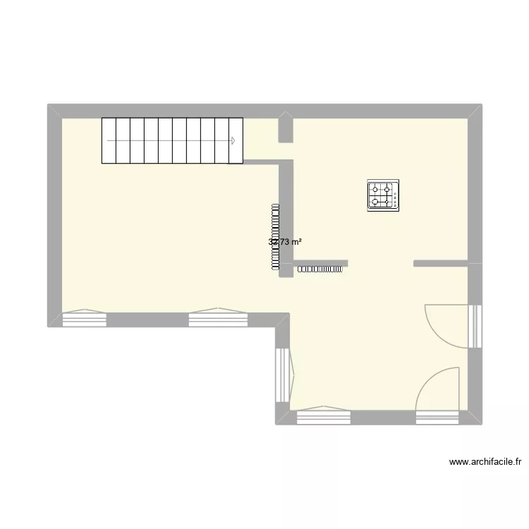 cuisine. Plan de 1  et 33 m²