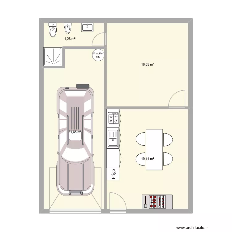 Garage annexe. Plan de 4  et 61 m²