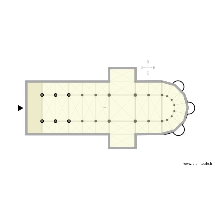 eglise. Plan de 1 pièce et 162 m2