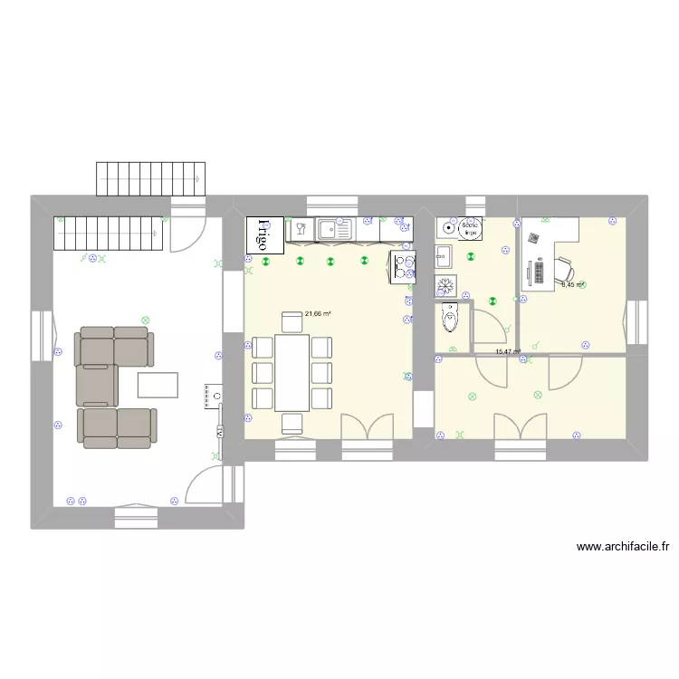 RDC LUMINAIRE. Plan de 3 Pièces et 46 m² RDC LUMINAIRE. Plan de 3 Pièces et 46 m²