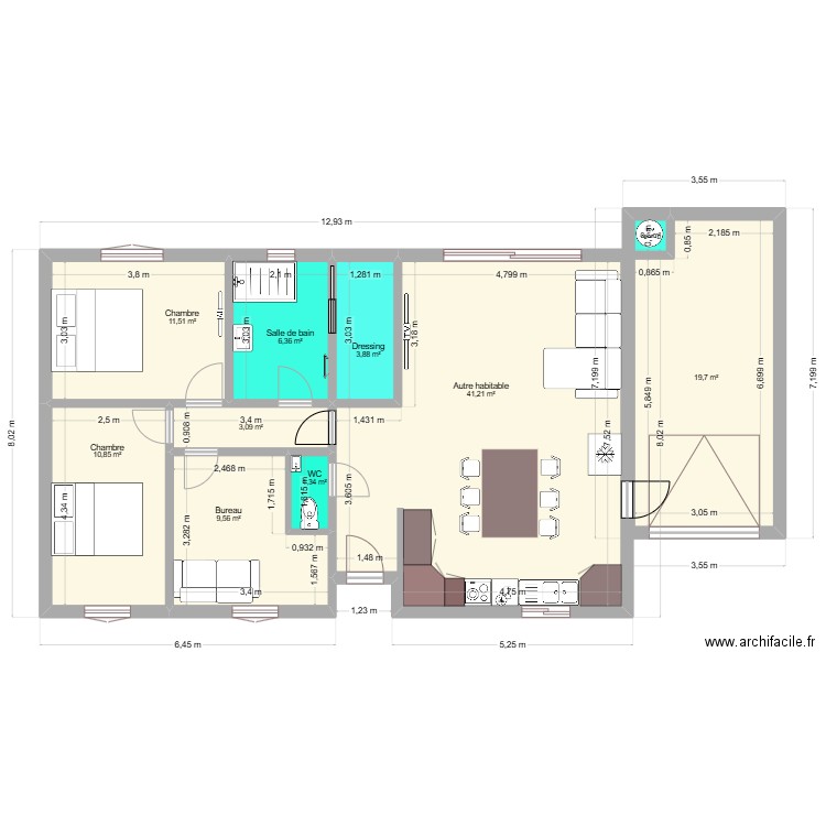 projet 2. Plan de 10 pièces et 108 m2